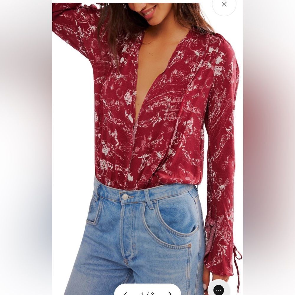 NWT Free People‎ Intimately Everythings rosy bodysuit In Western Print size SP